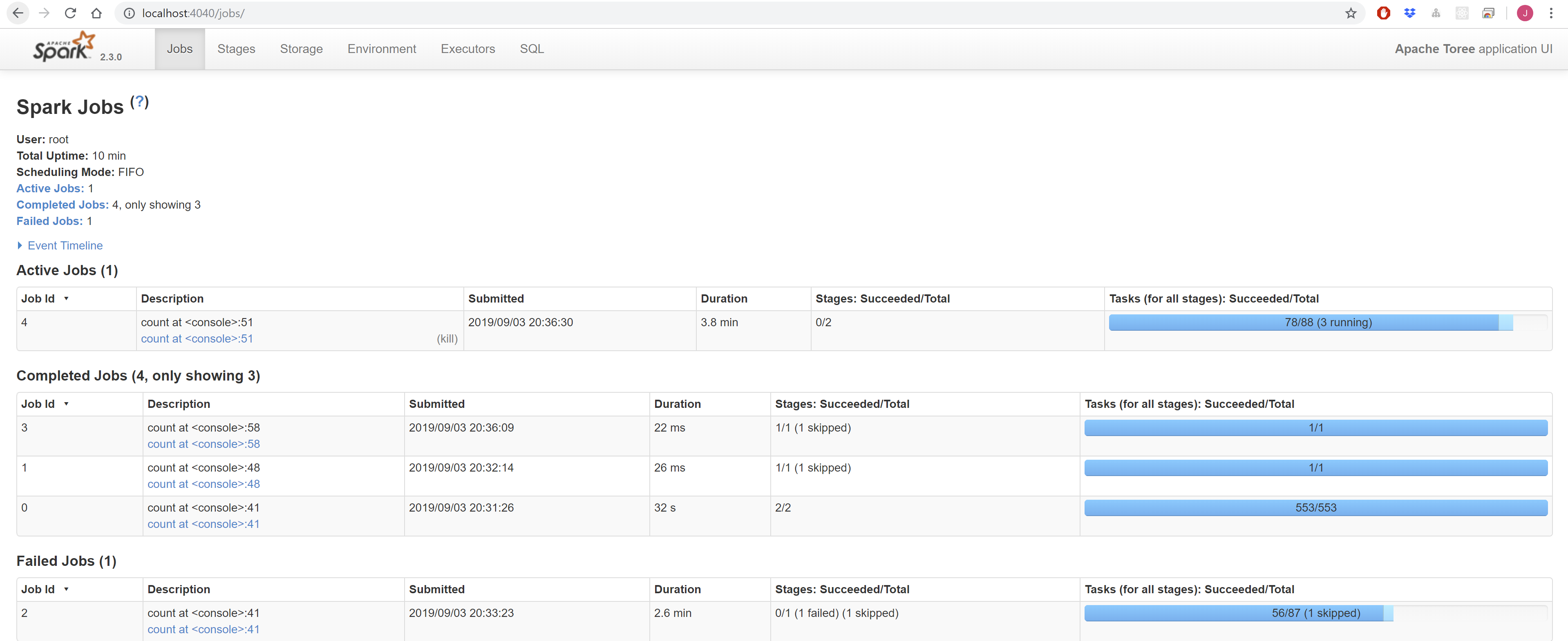 Apache Spark Jobs UI